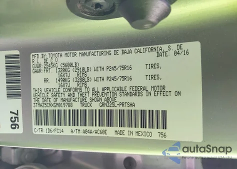 2016 Toyota Tacoma Sr5 V6 z USA, uszkodzony, nr VIN 3TMAZ5CNXGM019788